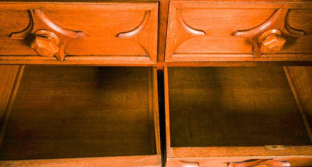 Antique Gothic Revival Oak Breakfront Wardrobe Thomas King C1840 19th C
 View XXI