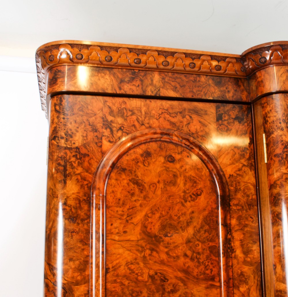 Antique Victorian Burr Walnut Three Door Breakfront Wardrobe 19th C
 View III