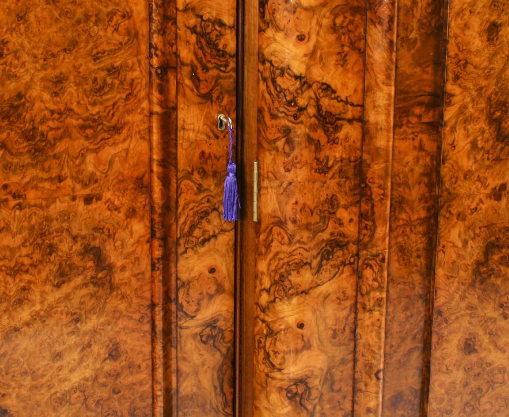 Antique Victorian Burr Walnut Three Door Breakfront Wardrobe 19th C
 View XI