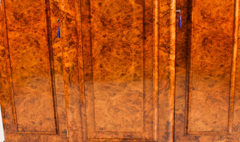 Antique Victorian Burr Walnut Three Door Breakfront Wardrobe 19th C
 View XII