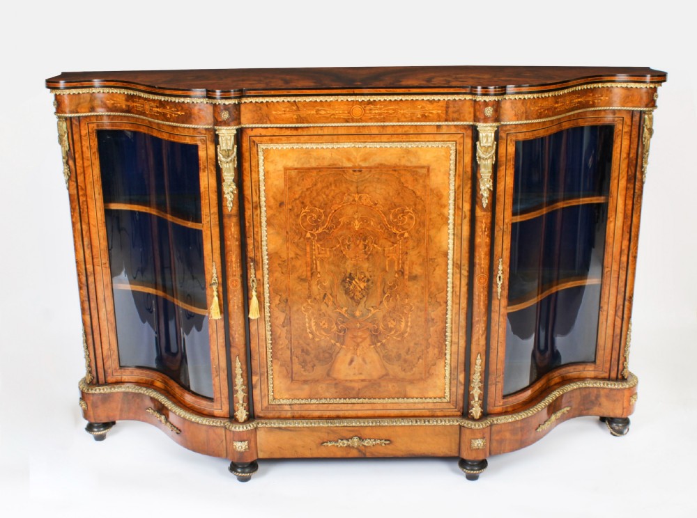 Antique Victorian Serpentine Burr Walnut Marquetry Credenza 19th C
 View III