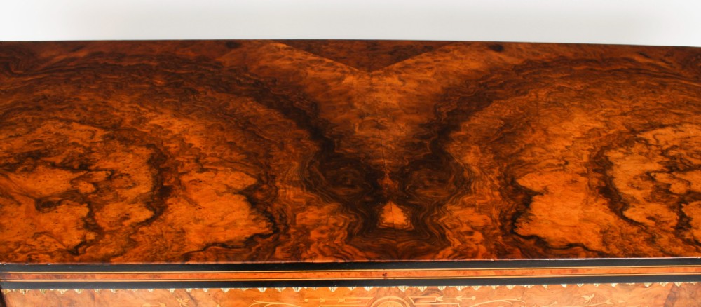 Antique Victorian Serpentine Burr Walnut Marquetry Credenza 19th C
 View IV