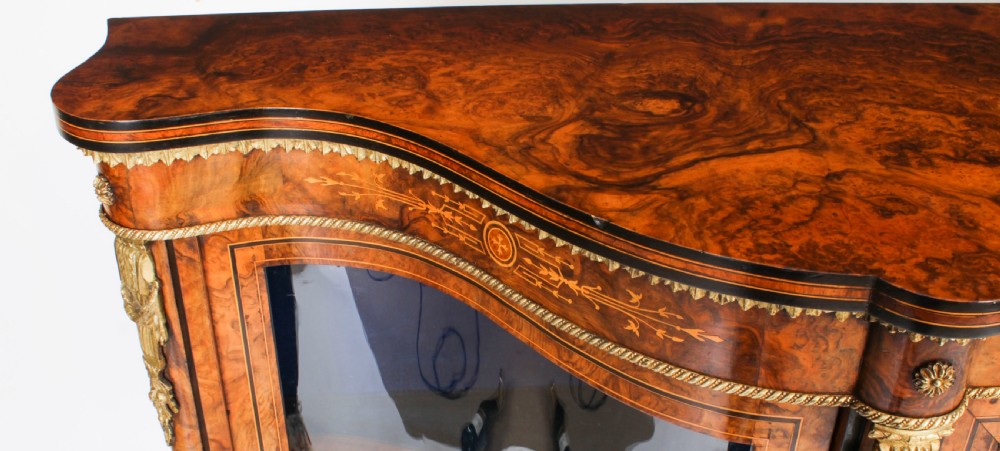 Antique Victorian Serpentine Burr Walnut Marquetry Credenza 19th C
 View V