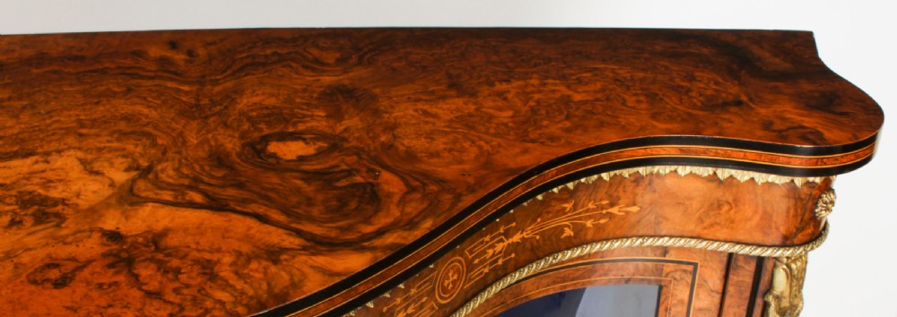Antique Victorian Serpentine Burr Walnut Marquetry Credenza 19th C
 View VI