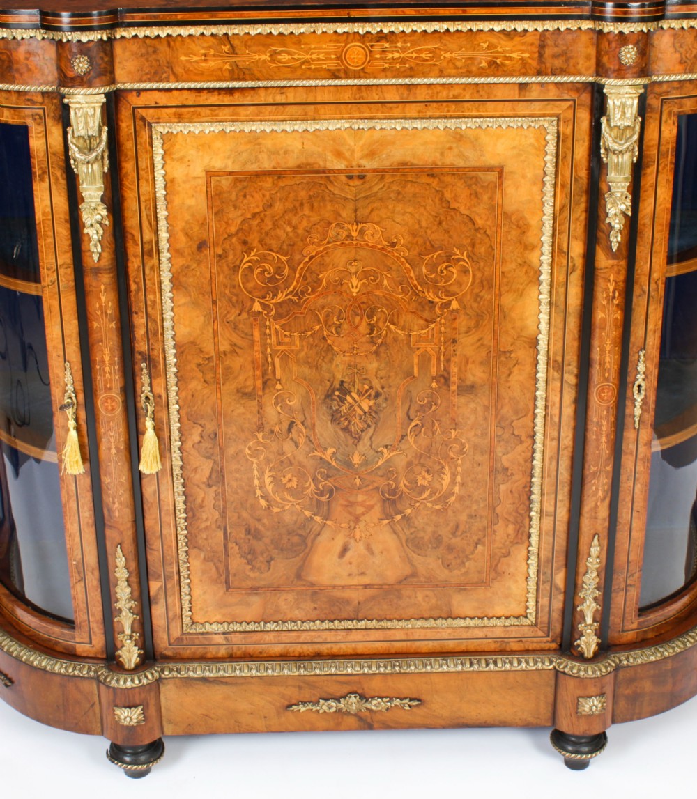 Antique Victorian Serpentine Burr Walnut Marquetry Credenza 19th C
 View VII