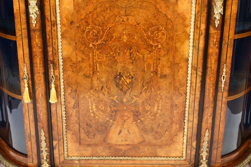 Antique Victorian Serpentine Burr Walnut Marquetry Credenza 19th C
 View XX