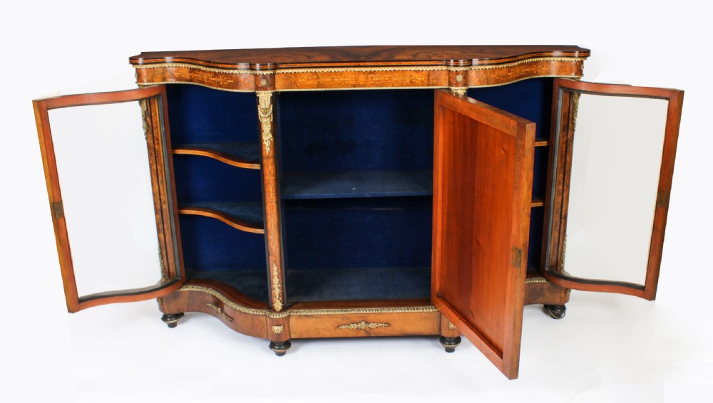 Antique Victorian Serpentine Burr Walnut Marquetry Credenza 19th C
 View XXIII