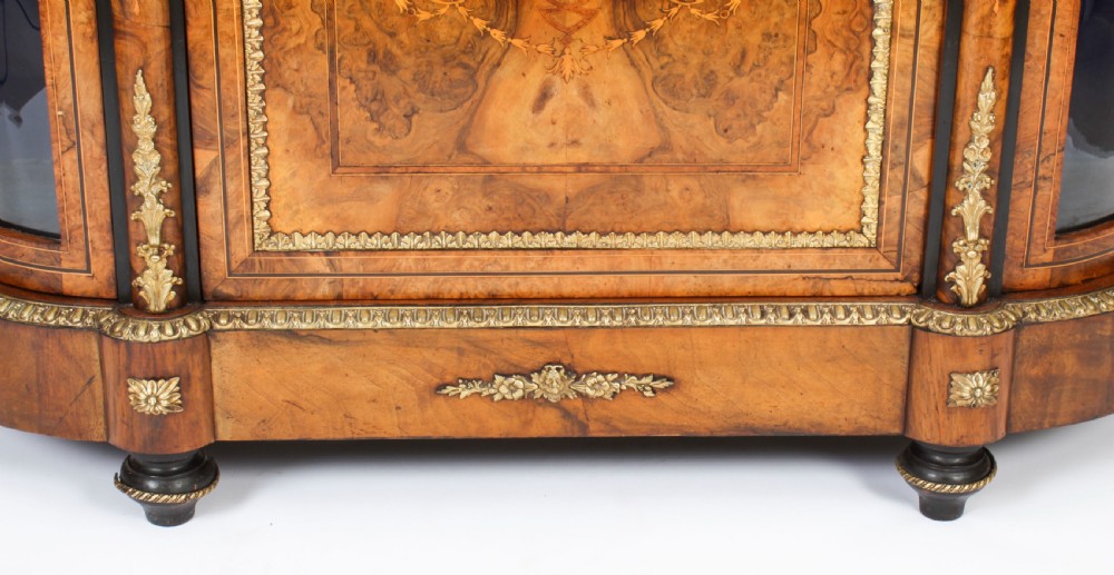 Antique Victorian Serpentine Burr Walnut Marquetry Credenza 19th C
 View XXIX