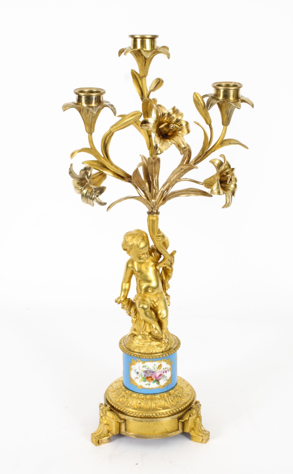 Antique Pair Sevres Bleu Celeste Porcelain & Ormolu Candelabra 19th C
 View III