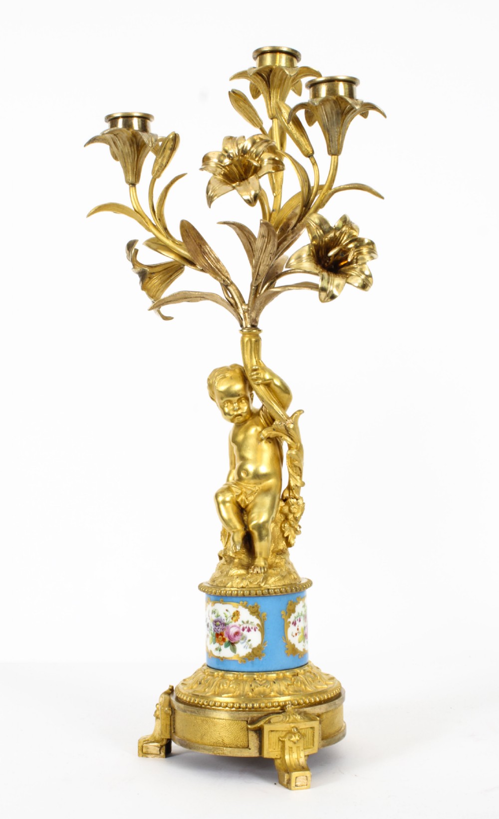 Antique Pair Sevres Bleu Celeste Porcelain & Ormolu Candelabra 19th C
 View XIV