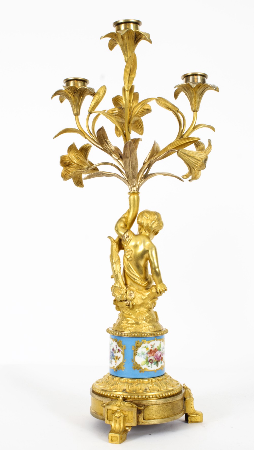 Antique Pair Sevres Bleu Celeste Porcelain & Ormolu Candelabra 19th C
 View XVI