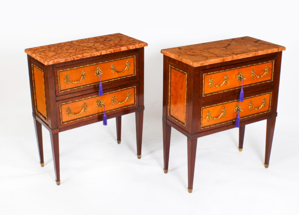 Antique Pair Satinwood Bedside Commodes Cabinets Chests 19th C
