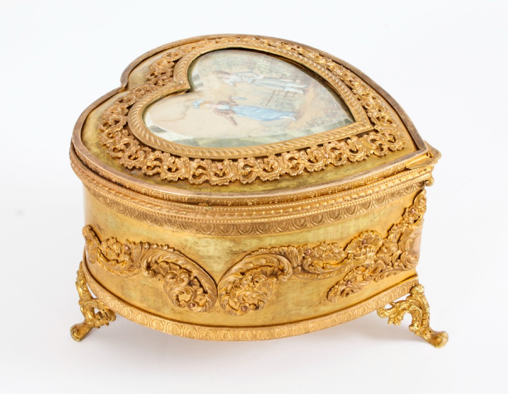 Antique French Ormolu Heart Shaped Jewellery Casket Box 19th C
 View II