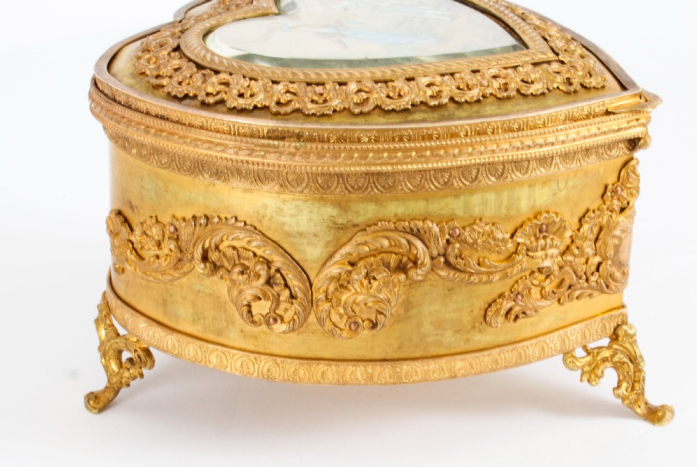 Antique French Ormolu Heart Shaped Jewellery Casket Box 19th C
 View X