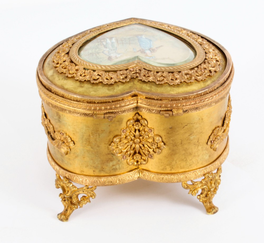Antique French Ormolu Heart Shaped Jewellery Casket Box 19th C
 View XI