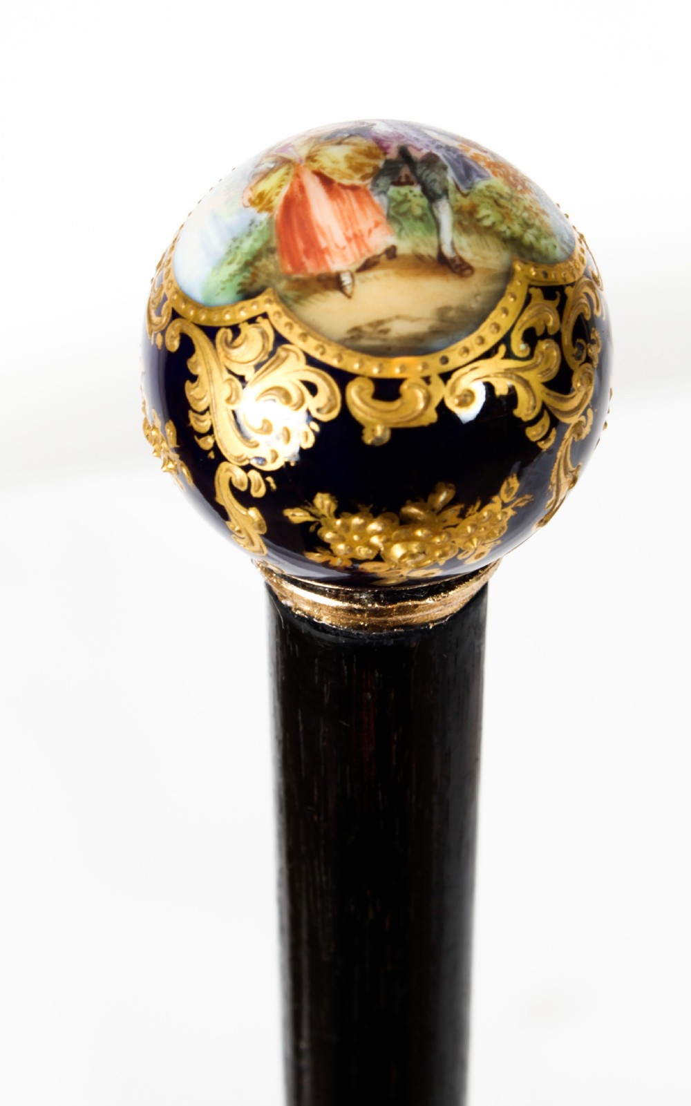 Antique Ladies Walking Cane Stick with Sevres Porcelain Handle 19th C
 View II