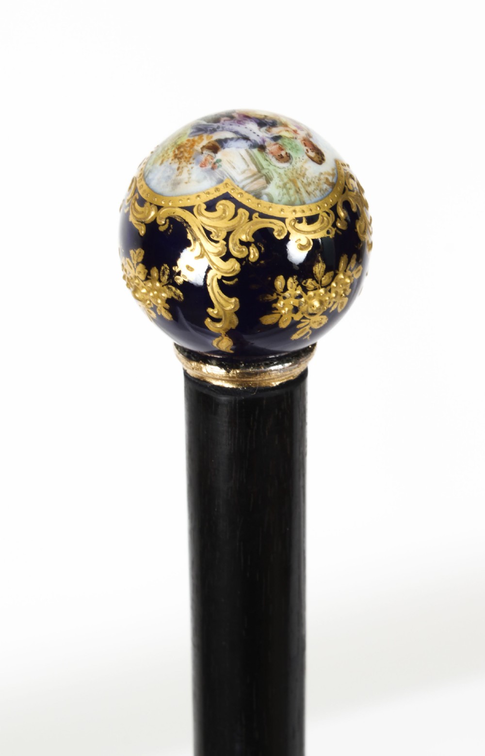 Antique Ladies Walking Cane Stick with Sevres Porcelain Handle 19th C
 View III