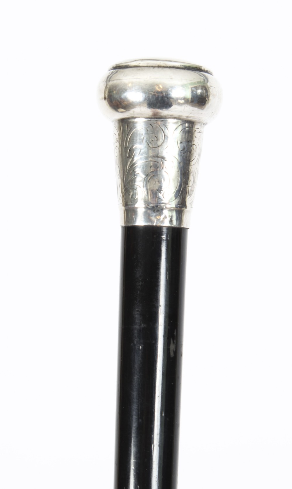 Antique Edwardian Sterling Silver & Ebonized Walking Stick Dated 1904
 View II