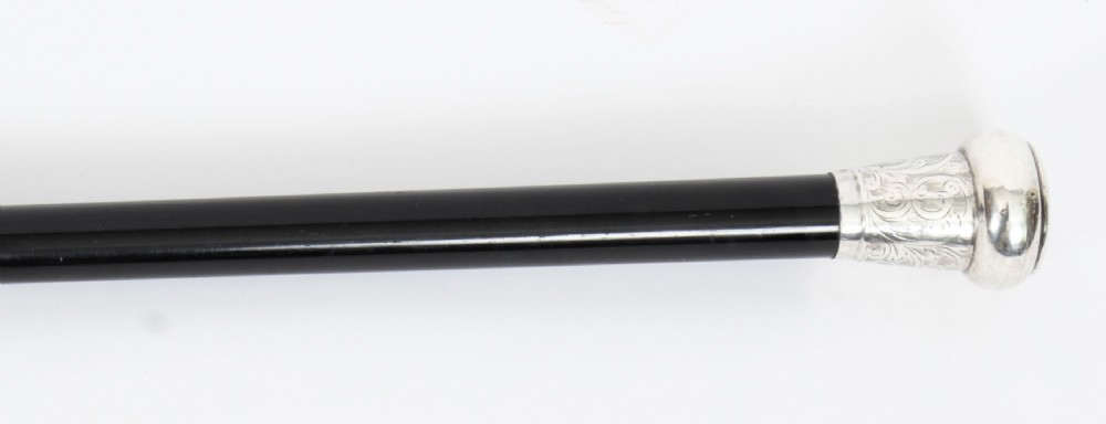 Antique Edwardian Sterling Silver & Ebonized Walking Stick Dated 1904
 View V