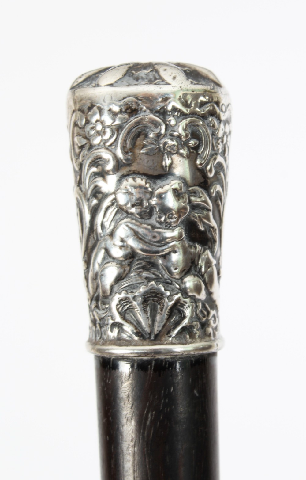 Antique Victorian Walking Stick Cane Silvered Pommel Dated 1894
 View II