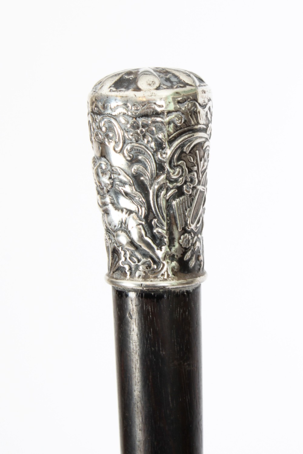 Antique Victorian Walking Stick Cane Silvered Pommel Dated 1894
 View IV