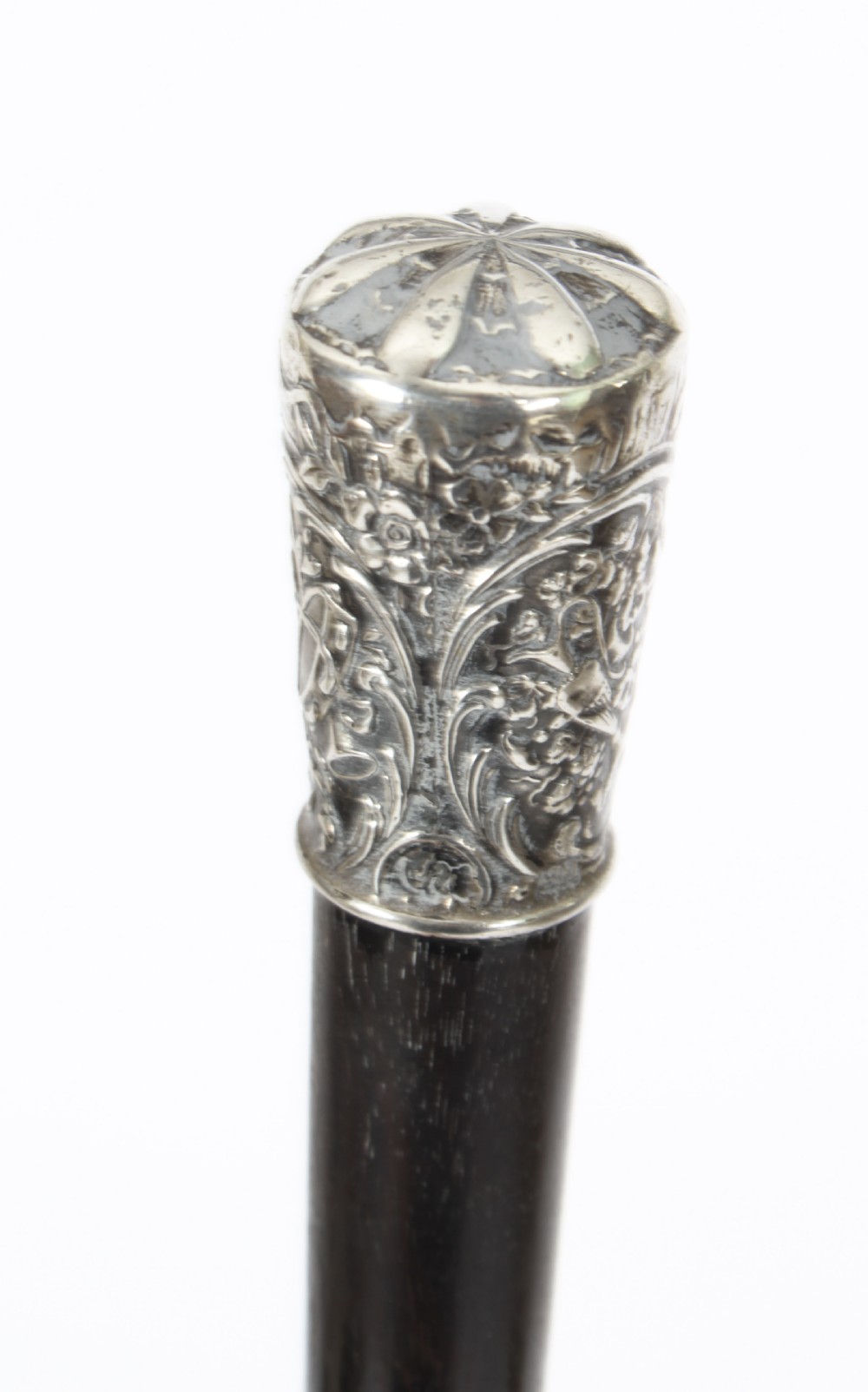 Antique Victorian Walking Stick Cane Silvered Pommel Dated 1894
 View X