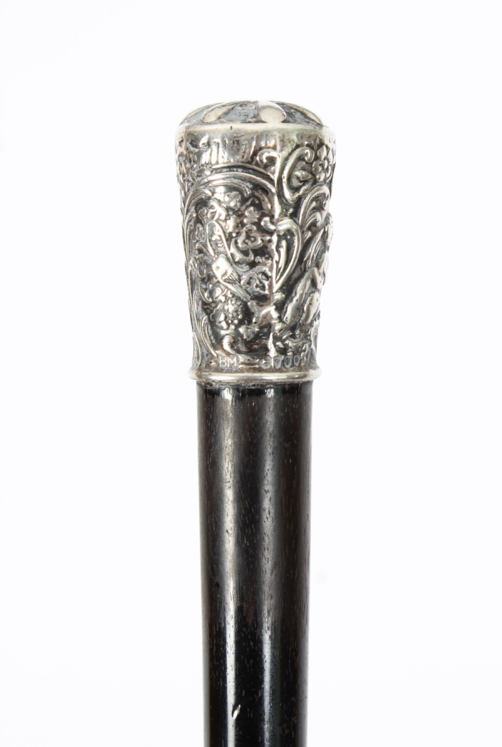 Antique Victorian Walking Stick Cane Silvered Pommel Dated 1894
 View XI