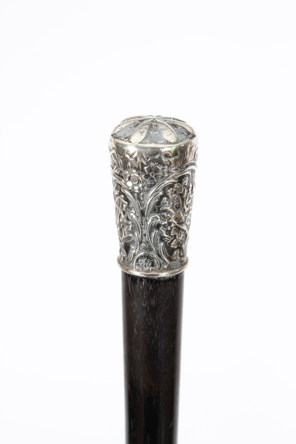 Antique Victorian Walking Stick Cane Silvered Pommel Dated 1894
 View XII