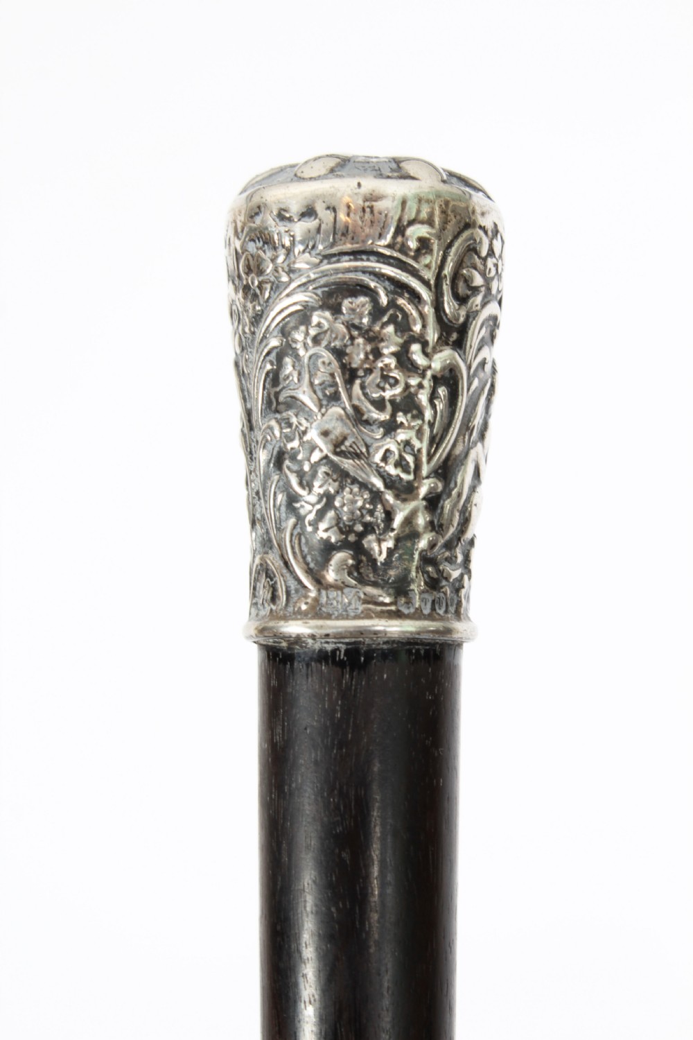 Antique Victorian Walking Stick Cane Silvered Pommel Dated 1894
 View XIII