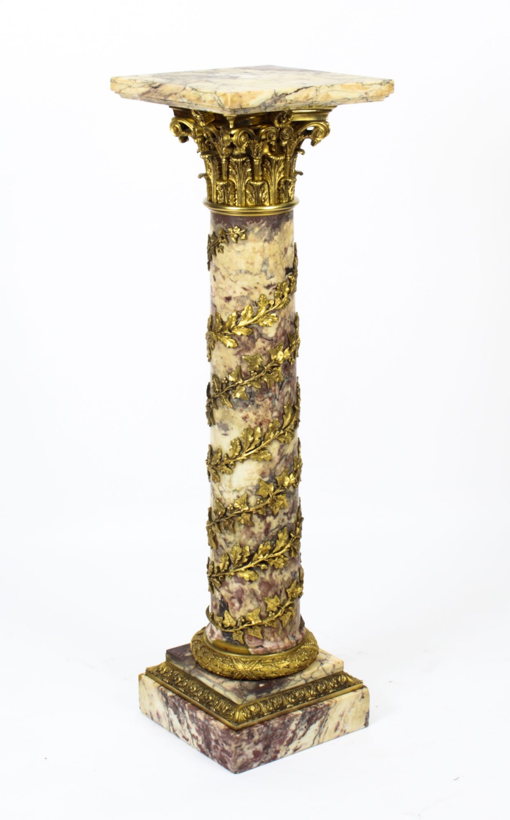 Antique French Serpentine Marmo Viola Ormolu Marble Pedestal 19th C

