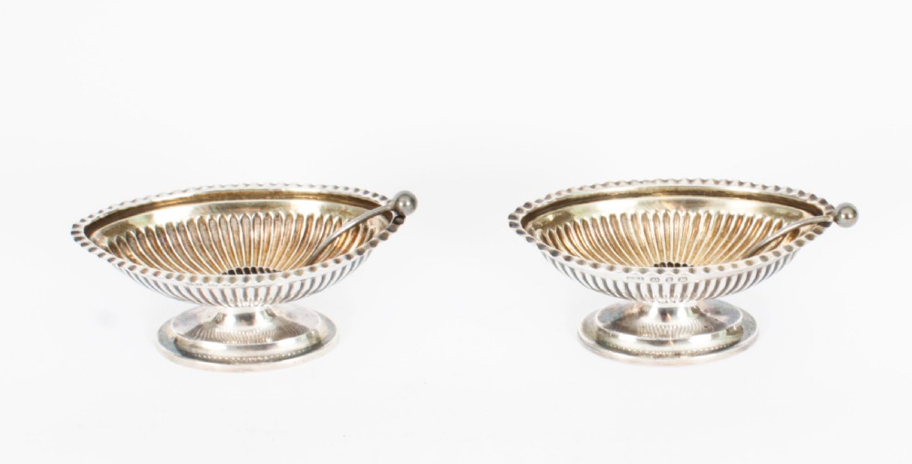 Antique Pair of Sterling Silver Salts & Spoons by William H Leather 1897 19th C
 View VIII