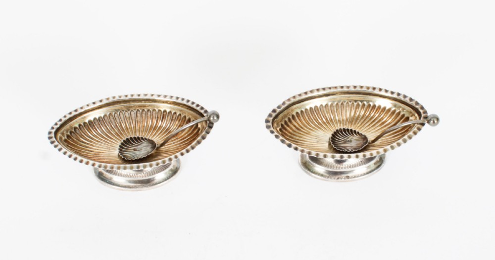 Antique Pair of Sterling Silver Salts & Spoons by William H Leather 1897 19th C
 View IX