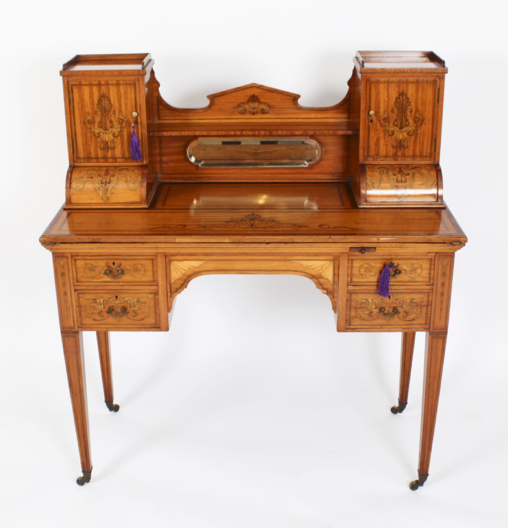 Antique Edwardian Marquetry Inlaid Satinwood Writing Table Desk C1900
 View II