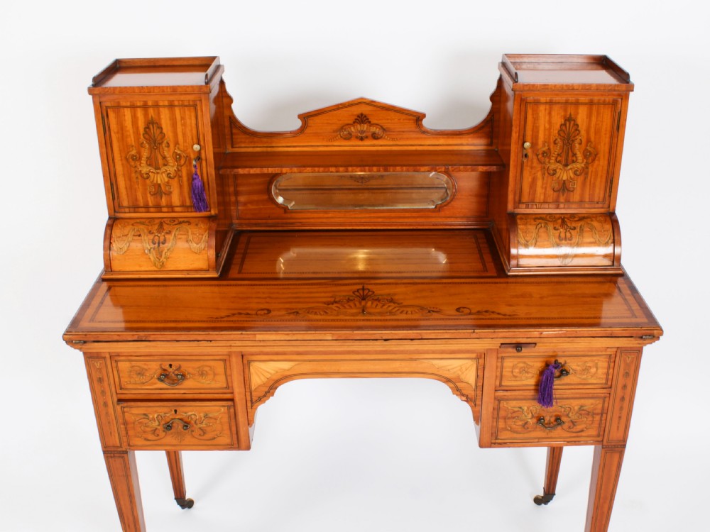 Antique Edwardian Marquetry Inlaid Satinwood Writing Table Desk C1900
 View IV