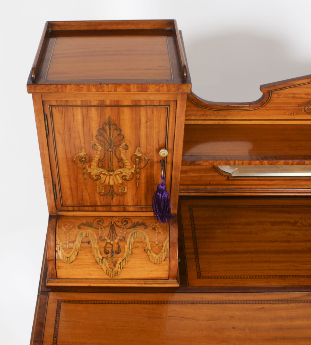 Antique Edwardian Marquetry Inlaid Satinwood Writing Table Desk C1900
 View VIII