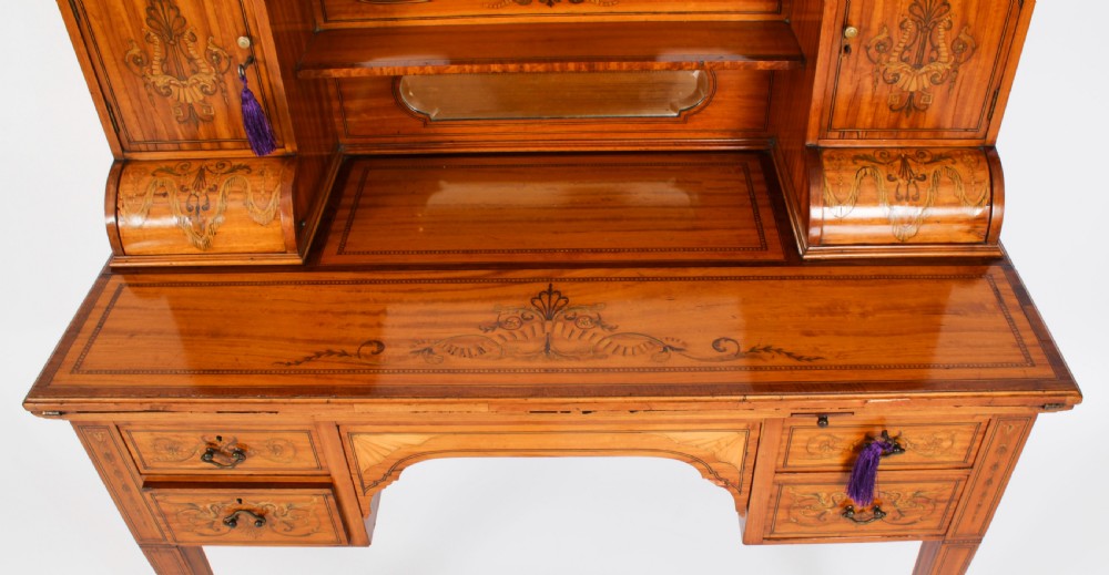 Antique Edwardian Marquetry Inlaid Satinwood Writing Table Desk C1900
 View XII