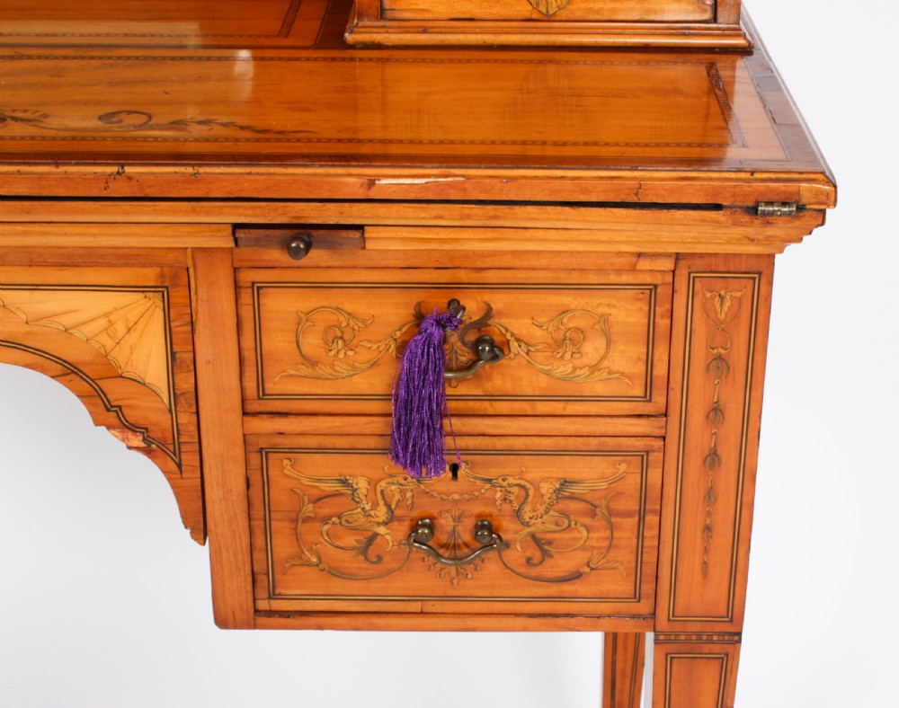 Antique Edwardian Marquetry Inlaid Satinwood Writing Table Desk C1900
 View XIV