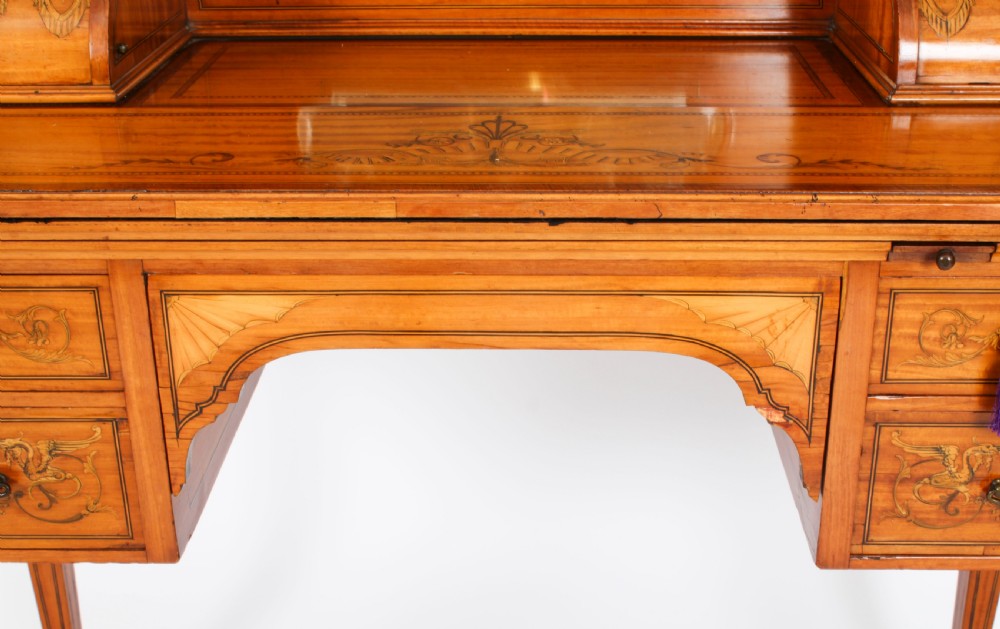 Antique Edwardian Marquetry Inlaid Satinwood Writing Table Desk C1900
 View XV