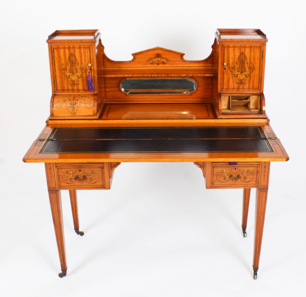 Antique Edwardian Marquetry Inlaid Satinwood Writing Table Desk C1900
 View XXI