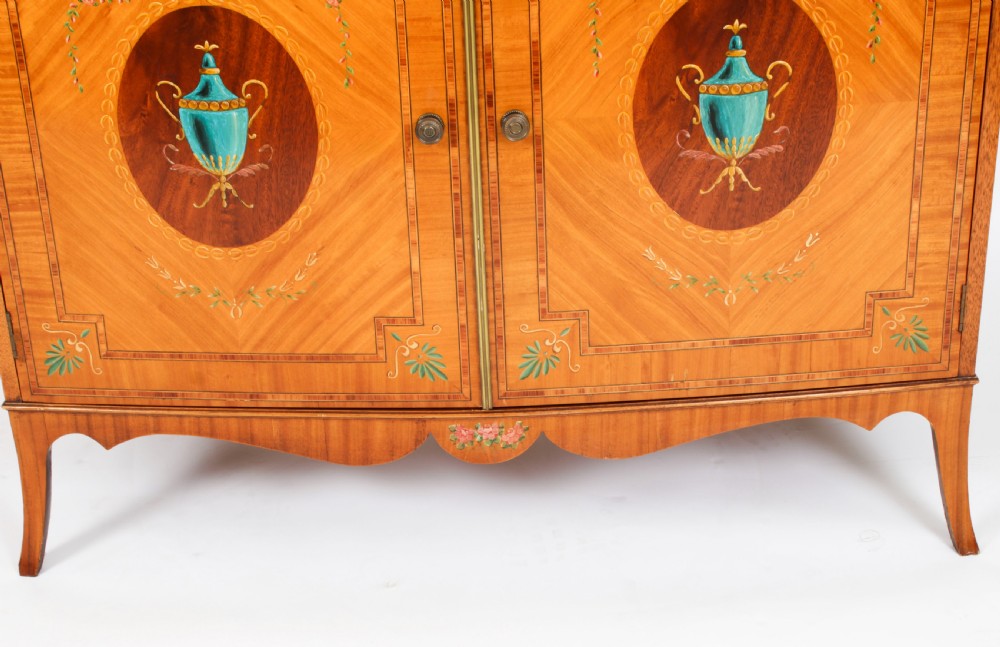 Antique Edwardian Satinwood Hand-Painted Bowfront Side Cabinet 19th Century
 View IV