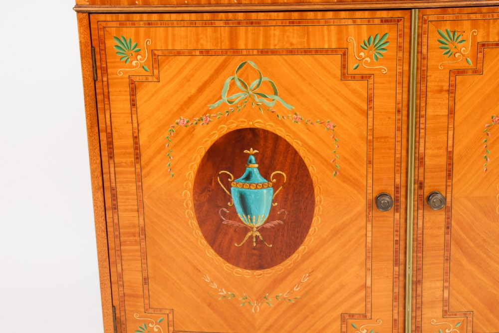 Antique Edwardian Satinwood Hand-Painted Bowfront Side Cabinet 19th Century
 View V