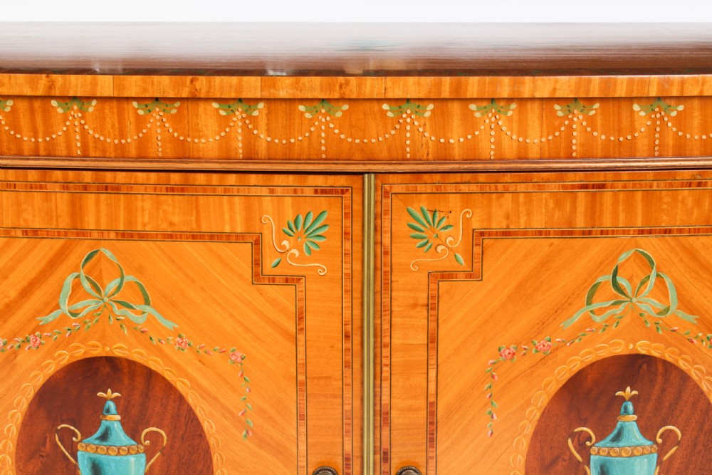 Antique Edwardian Satinwood Hand-Painted Bowfront Side Cabinet 19th Century
 View VI