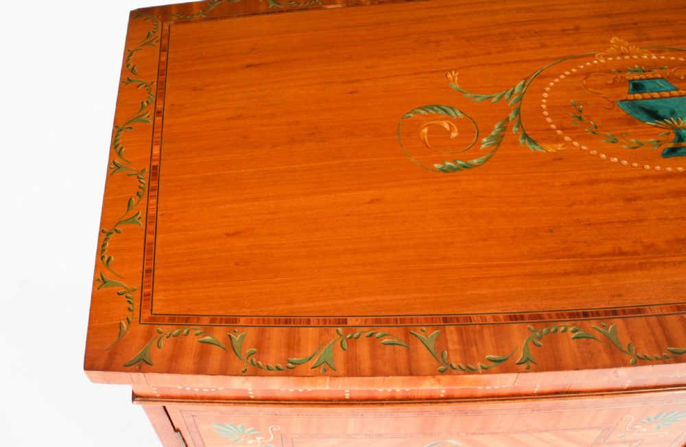 Antique Edwardian Satinwood Hand-Painted Bowfront Side Cabinet 19th Century
 View IX