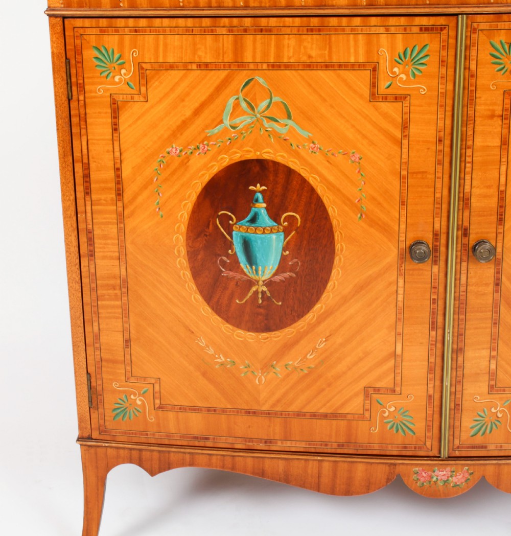 Antique Edwardian Satinwood Hand-Painted Bowfront Side Cabinet 19th Century
 View XI
