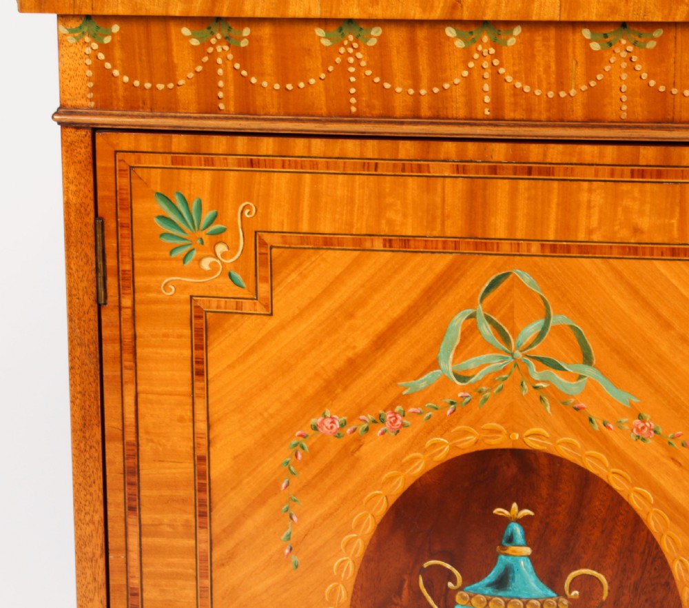 Antique Edwardian Satinwood Hand-Painted Bowfront Side Cabinet 19th Century
 View XII