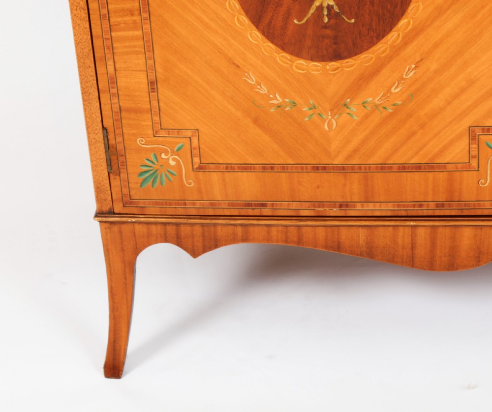 Antique Edwardian Satinwood Hand-Painted Bowfront Side Cabinet 19th Century
 View XIII