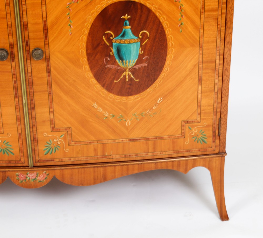 Antique Edwardian Satinwood Hand-Painted Bowfront Side Cabinet 19th Century
 View XIV
