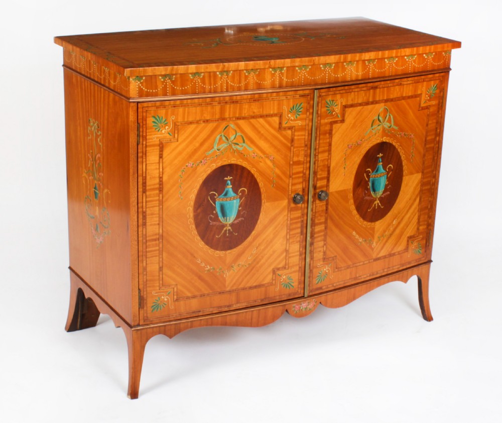 Antique Edwardian Satinwood Hand-Painted Bowfront Side Cabinet 19th Century
 View XXI