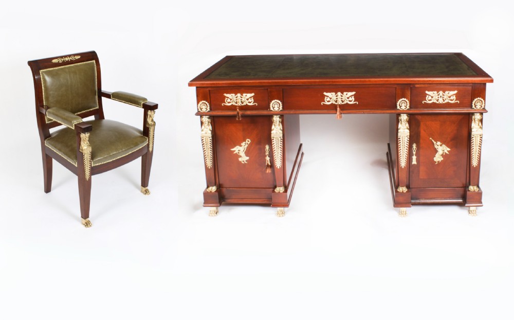 Antique French Empire Ormolu Mounted Desk & Armchair 19th Century

