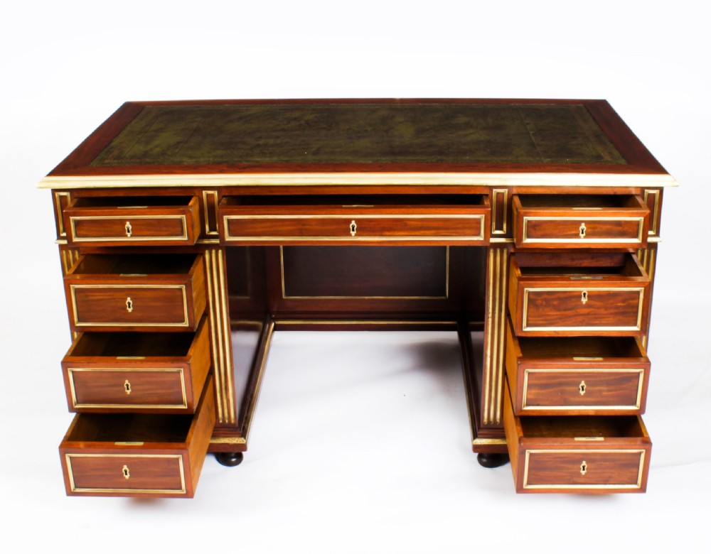 Antique French Directoire Ormolu Mounted Pedestal Desk & Armchair 19th C
 View VIII